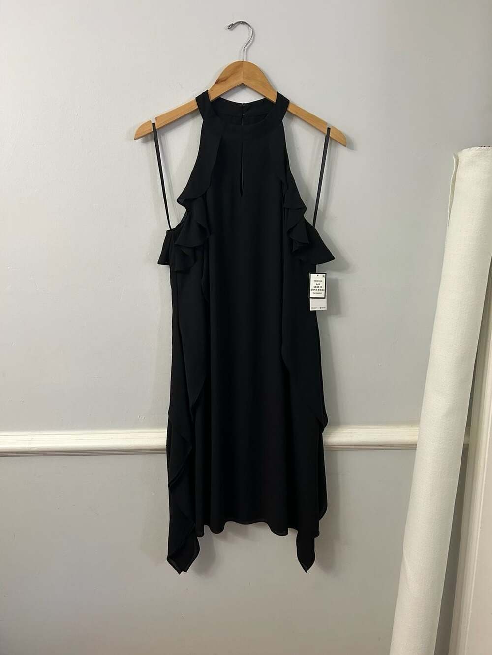 Nine West Women's Sleeveless Black Ruffled Halter Dress